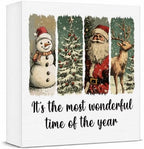 Vintage Christmas Decor, Christmas Decorations Indoor, Santa Claus Snowman Xmas Tree Reindeer Sign Gift for Women Friends, Rustic Wooden Box Sign for Home Office Bedroom Desk Decor 5x5 Inches by Unknown