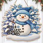 Christmas Snowman Decorations Hello Winter Hanging Wooden Door Sign by GUDIO