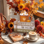 4 Pcs Thanksgiving Coffee Bar Table Decor Wooden Autumn Book Sign - Image 6