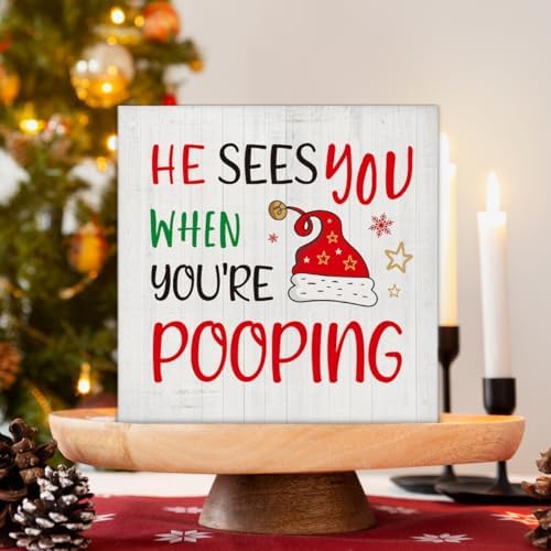 Christmas Bathroom Decorations, Funny Christmas Wood Sign Decor 5x5 Inches - Image 3