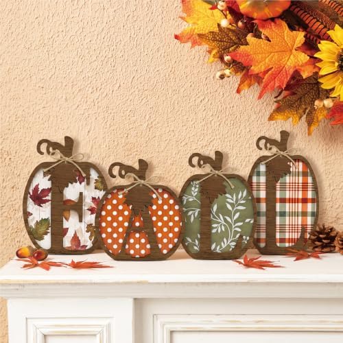 4 Pcs Fall Pumpkin Decor, Wooden Autumn Fall Decorations for Home - Image 6