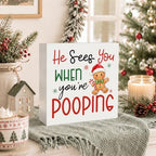 Christmas Bathroom Decor, Funny Gingerbread Christmas Decor Wooden Box Sign - Image 4