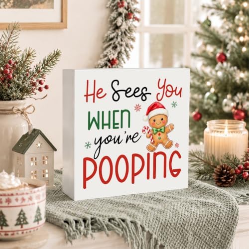 Christmas Bathroom Decor, Funny Gingerbread Christmas Decor Wooden Box Sign - Image 4