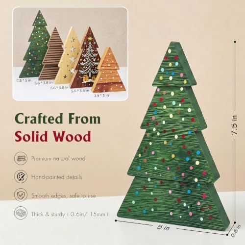 Christmas Decor 5 Pcs Wooden Tabletop Christmas Tree Decorations Sign - Image 3