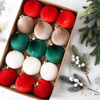 Velvet Christmas Balls Ornaments for Tree - 15pcs Shatterproof Christmas Ornaments for Xmas Trees Decorations - Multicolor Red Green Brown Beige, 80mm 3.15inch - Image 2