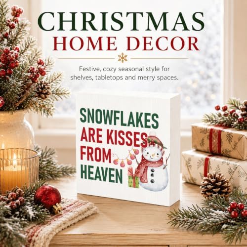 Snowflakes Are Kisses From Heaven Wood Box Sign, Winter Snowman Decor - Image 2