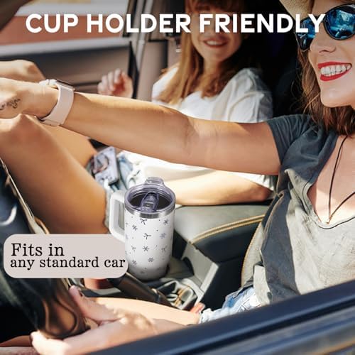 Christmas Tumbler with Handle and Straw Lid 40 oz,Cute Blue Merry Xmas Snowflake Bow Gifts for Women Vacuum Insulated Leak Proof Tumbler,Winter Holiday Accessories Stainless Steel Coffee Cup Mug - Image 6