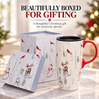 Topadorn Christmas Ceramic Travel Mug with Lid, 17 oz, Cardinal and Deer - Image 3
