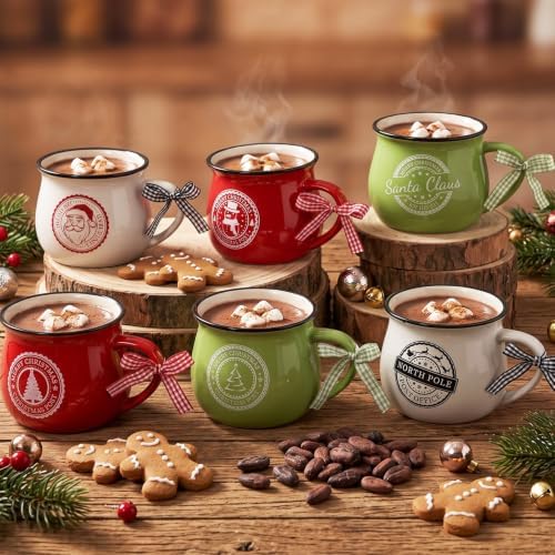 Sawysine Christmas Coffee Mugs 6 Pcs Santa Style, 12 oz Ceramic Holiday - Image 2