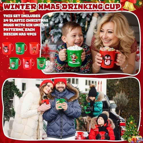 Potchen 24 Pcs Christmas Plastic Mugs Bulk 12 oz, Christmas - Image 5