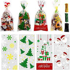 LOKIPA 200 Pcs Christmas Cellophane Treat Bags, Xmas Clear Cello Gift Bags Candy Goodies Bags with Twist Ties for Christmas Party Supplies by LOKIPA