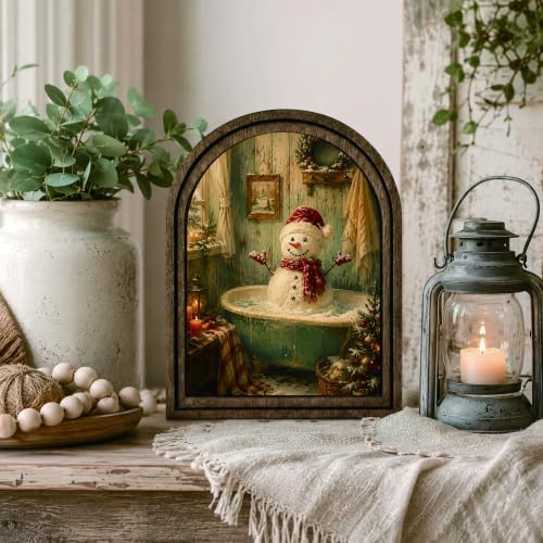 Snowman Bathtub Arched Table Sign, Christmas Farmhouse Shelf Decor - Image 6