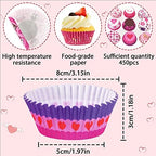 SANNIX 450pcs Valentine's Day Cupcake Liners Heart Baking Cups Cupcake Wrappers Paper Wraps Muffin Liners for Valentine's Day Wedding Birthday Party Candy Cake Decorations Supplies (9 Designs) - Image 3