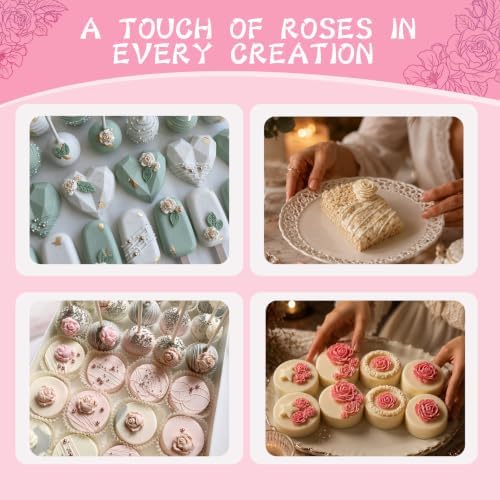 HKNMTT 2Pcs Mini Rose Silicone Molds, 3D Flower Chocolate Fondant Moulds - Image 2