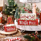 Moucuny 4 Pcs Christmas Table Decorations Santa Hat Wooden Block Signs - Image 5