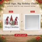 Christmas Decorations, Christmas Gnomes Decorations Indoor, Red Glitter Xmas Tree Sign Gift for Women Friends, Rustic Wooden Box Sign for Home Shelf Office Bedroom Desk Decor 5x5 Inches - Image 2