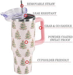 Christmas Tumbler with Handle and Straw Lid 40 oz,Cute Pink Merry Xmas Tree Gifts for Women Vacuum Insulated Leak Proof Tumbler,Winter Holiday Accessories Stainless Steel Coffee Cup Mug - Image 3
