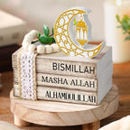 4 Pcs Table Decorations Tiered Tray Decorations Mini Wooden Books Signs for Office Shelf Classroom Tabletop Bookshelf(Ramadan) - Image 2