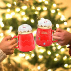 17.6 oz Christmas Mug with Winter Snow Globes Lid Decorations, Large Cute Festive Ceramic Coffee Cup, Winter Xmas Birthday Tabletop Drinkware Teacup Gifts for Adults Kids Men Women (Red) - Image 5