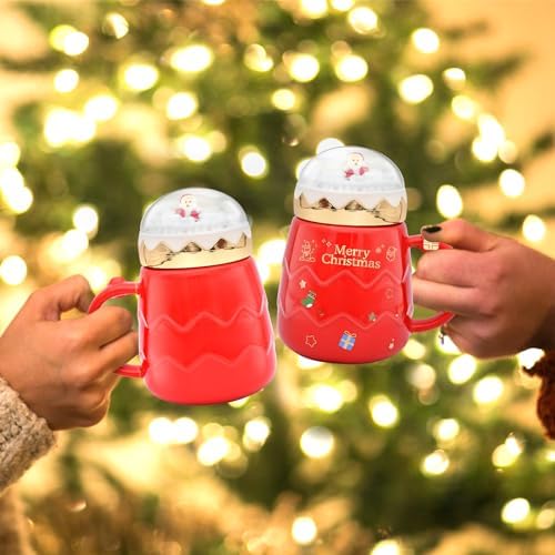 17.6 oz Christmas Mug with Winter Snow Globes Lid Decorations, Large Cute Festive Ceramic Coffee Cup, Winter Xmas Birthday Tabletop Drinkware Teacup Gifts for Adults Kids Men Women (Red) - Image 5