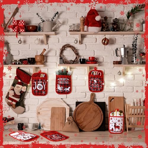 Jingmore 12 Pcs Christmas Pot Holders with Pocket Red Buffalo Plaid Gift - Image 3