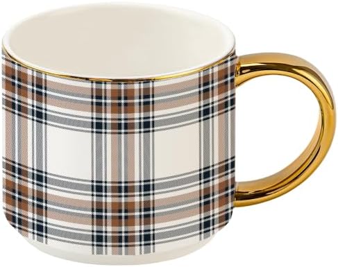 Sweet Water Decor Orange & Navy Plaid Coffee Mug, 14oz Fine Bone China Cup by SweetWaterDecor