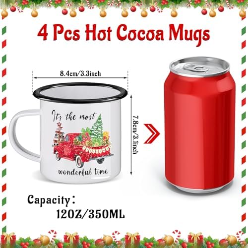 Christmas Enamel Mug Set of 4, 12 oz Christmas Coffee Mugs Hot Chocolate Mug Set Santa Claus Holiday Mugs Set Stocking Stuffer Gift for Kids Women Friends Coworkers Family(Classic Style) - Image 2