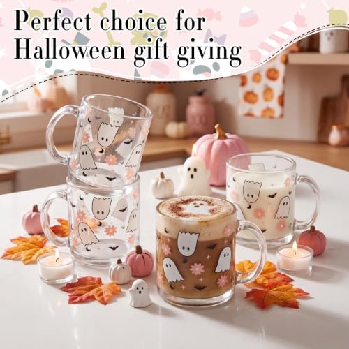 LemonRoad 4 Pack Halloween Glass Coffee Mugs 12 oz Ghost Cups with Handles - Image 3
