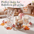 LemonRoad 4 Pack Halloween Glass Coffee Mugs 12 oz Ghost Cups with Handles - Image 3
