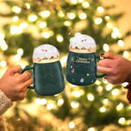 17.6 oz Christmas Mug with Winter Snow Globes Lid Decorations, Large Cute Festive Ceramic Coffee Cup, Winter Xmas Holiday Birthday Tabletop Drinkware Gifts for Adults Kids Men Women (Green) - Image 5