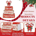Moucuny 4 Pcs Christmas Candy Cane Table Decor Xmas Wooden Block Signs - Image 3