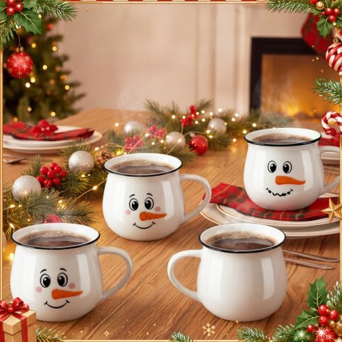 Vesici 6 Pcs Christmas Ceramic Mugs Bulk White Snowman Winter Coffee Cups - Image 4