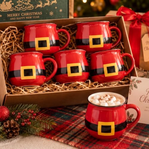 Vesici 6 Pcs Christmas Ceramic Mugs Bulk Red Santa Christmas Coffee Cups - Image 4