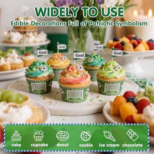 Edible Soccer Sprinkles for Cake Decorating,Food Grade 130g,Baking Sprinkle Mix for Sports & Football Theme Party,Green Gold White Pearls and Jimmies with Soccer Wafer Paper Toppers,for Cupcakes,Ice Cream,Cookies,Donut,Cake Decorations,Match Viewing Ev... - Image 4