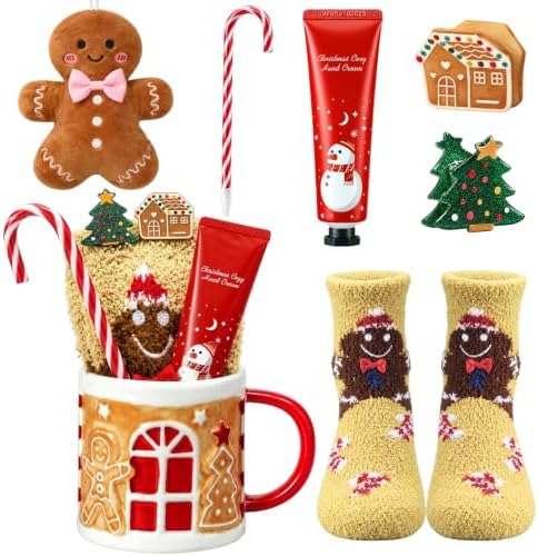 Newtay 7 Pcs Christmas Mug Gift Set Gingerbread House Ceramic Coffee Cup by Newtay