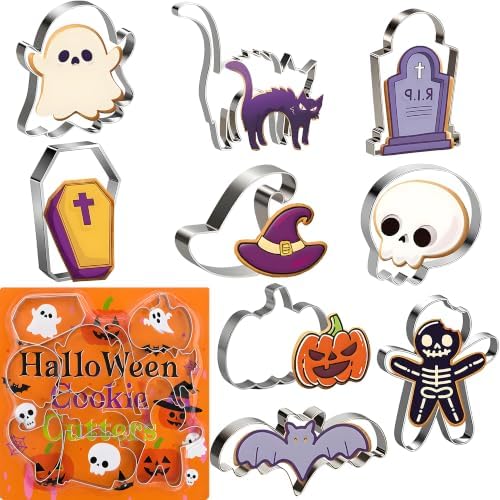 9 PCS Halloween Cookie Cutters Kit Halloween Party Favors - Shaped in Bat Ghost Cat Pumpkin Coffin | Stainless Steel Halloween Party Decorations Food Baking Supplies for Kitchen - Image 7