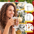 Sliner Set of 12 Christmas Glass Coffee Mugs with Handle 8 oz Clear Irish Coffee Mugs Footed Irish Glasses Xmas Glasses Winter Holiday Cups for Beverages Latte Hot Chocolate - Image 3