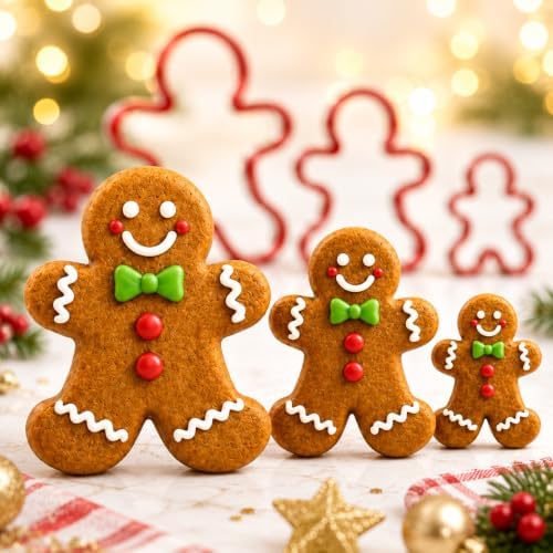 Gingerbread Man Cookie Cutters Set, 3 PCS Gingerbread Man Biscut Cutters Set Stainless Steel Christmas Cookie Cutters with Red Environmental PVC - 5.3/4.5/3.5IN - Image 5