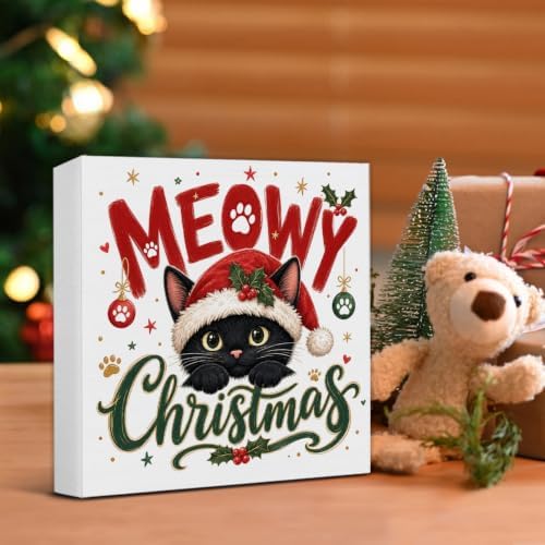 Black Cat Christmas Decor, Meowy Christmas Wooden Sign, Happy Holiday Decor - Image 5