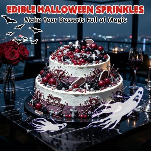 Edible Halloween Sprinkles,RIP Tombstone Silver Cross,Pearl Confetti Sugar - Image 5