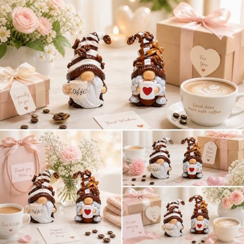 Hodao Coffee Bar Gnome Decor Set of 2 Resin Coffee Lover Gifts with Mugs - Image 5