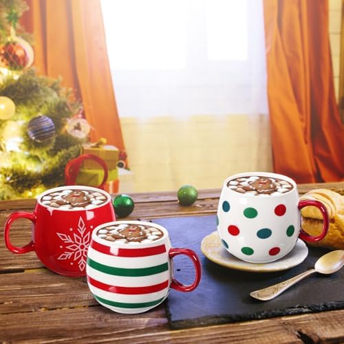 Jinei 6 Pcs Christmas Mug Set Christmas Ball Coffee Mug, White,Red, Classic - Image 5