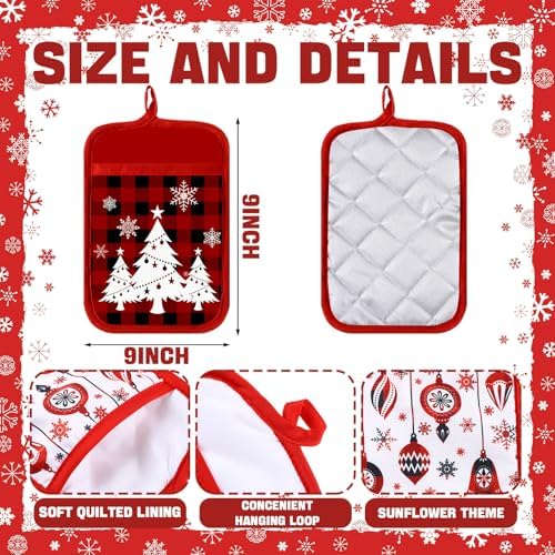 Jingmore 12 Pcs Christmas Pot Holders with Pocket Red Buffalo Plaid Gift - Image 4