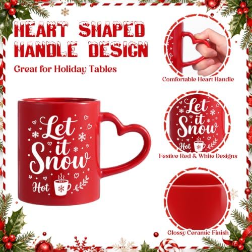 Christmas Coffee Mugs with Heart Handles, 6 Pack 10 Oz Cups - Image 3