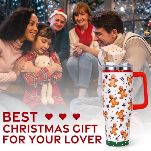 Christmas Tumbler with Handle and Straw Lid 40 oz,Cute Christmas Gifts for Women Gingerbread Candy Cane Vacuum Insulated Leak Proof Tumbler,Winter Holiday Accessories Stainless Steel Coffee Cup Mug - Image 7
