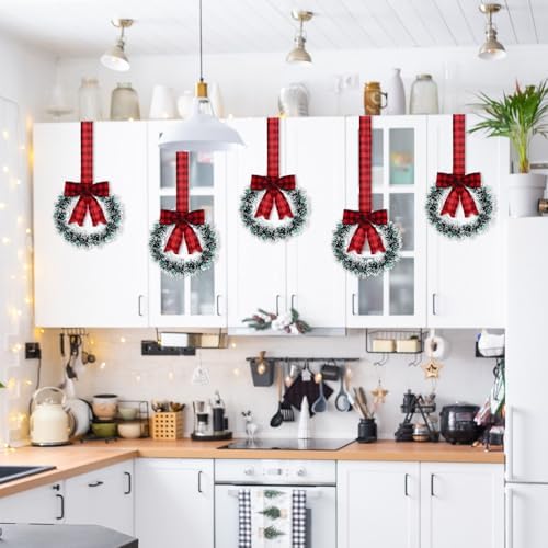 Retrowavy 12 Pcs Small Christmas Kitchen Cabinet Wreaths with Ribbon - Image 4