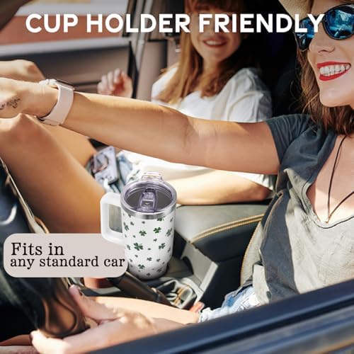 St Patricks Day Gifts 40 oz Tumbler with Handle and Straw Lid,Cute Green Lucky Clover Shamrock Spring Gift for Women Men Vacuum Insulated Leak Proof Stainless Steel Coffee Cup Mug - Image 6