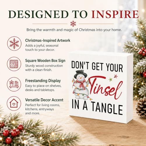 Don't Get Your Tinsel in a Tangle Sign, Funny Christmas Wood Box Decor - Image 4