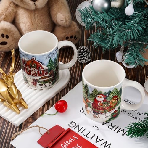 Whaline 4Pcs Vintage Christmas Mug Set 12oz Santa Snowman Coffee Mug Ceramic Xmas Winter Party Cups for Home School Office Housewarming Gift - Image 4