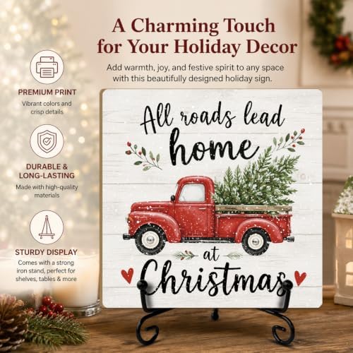 All Roads Lead Home at Christmas Wooden Sign with Support Stand - Image 3